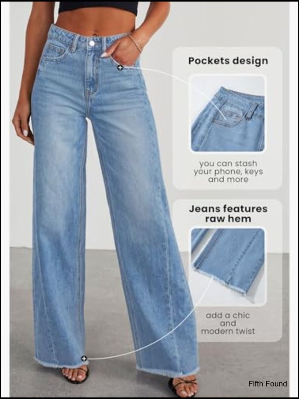 High Waisted Wide Leg Jeans Stretchy Baggy Raw Hem Palazzo Denim Pants - Picture 4 of 7